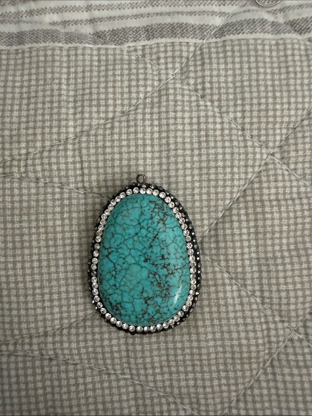 Turquoise Stone Pendant Necklace with Rhinestone Halo